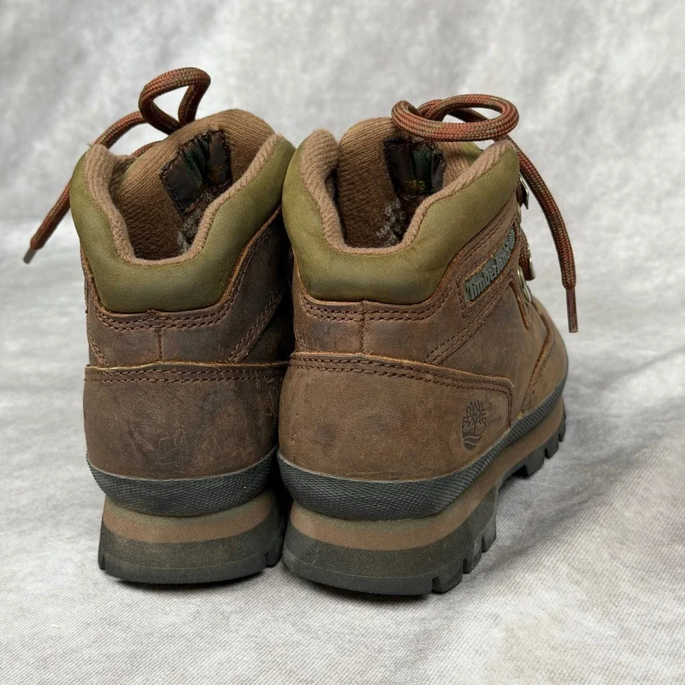 Timberland Euro Hiker Brown Leather Olive Green Boots Size 5M Women's Kids